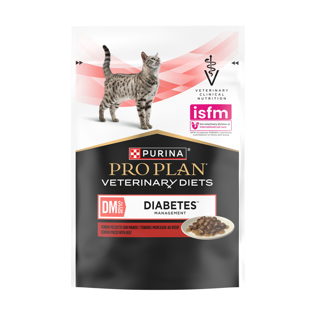 Вологий корм для дорослих котів Pro Plan Veterinary Diets DM ST/OX Diabetes Managment для регулювання надходження глюкози, з яловичиною, 10*85 г
